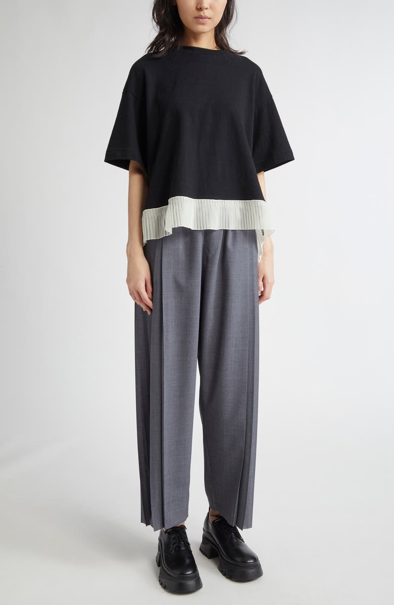 Undercover Pleated Hem Mixed Media T-Shirt, Alternate, color, 