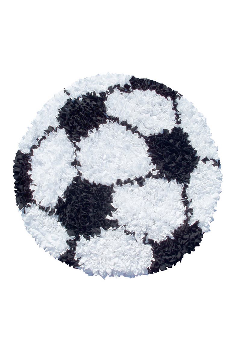 Shaggy Raggy Soccer Rug, Main, color, BLACK/ WHITE
