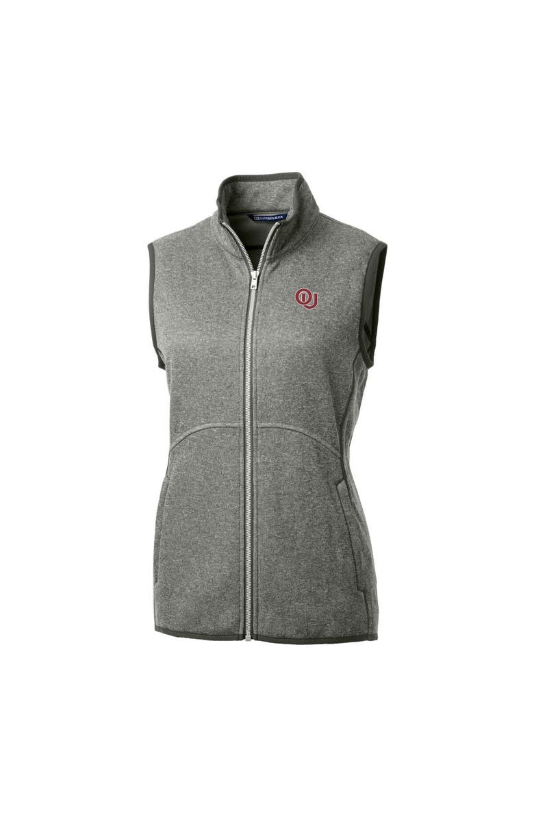 Cutter & Buck Women's Cutter & Buck  Heather Gray Oklahoma Sooners Mainsail Sweater-Knit Full-Zip Vest, Alternate, color, 