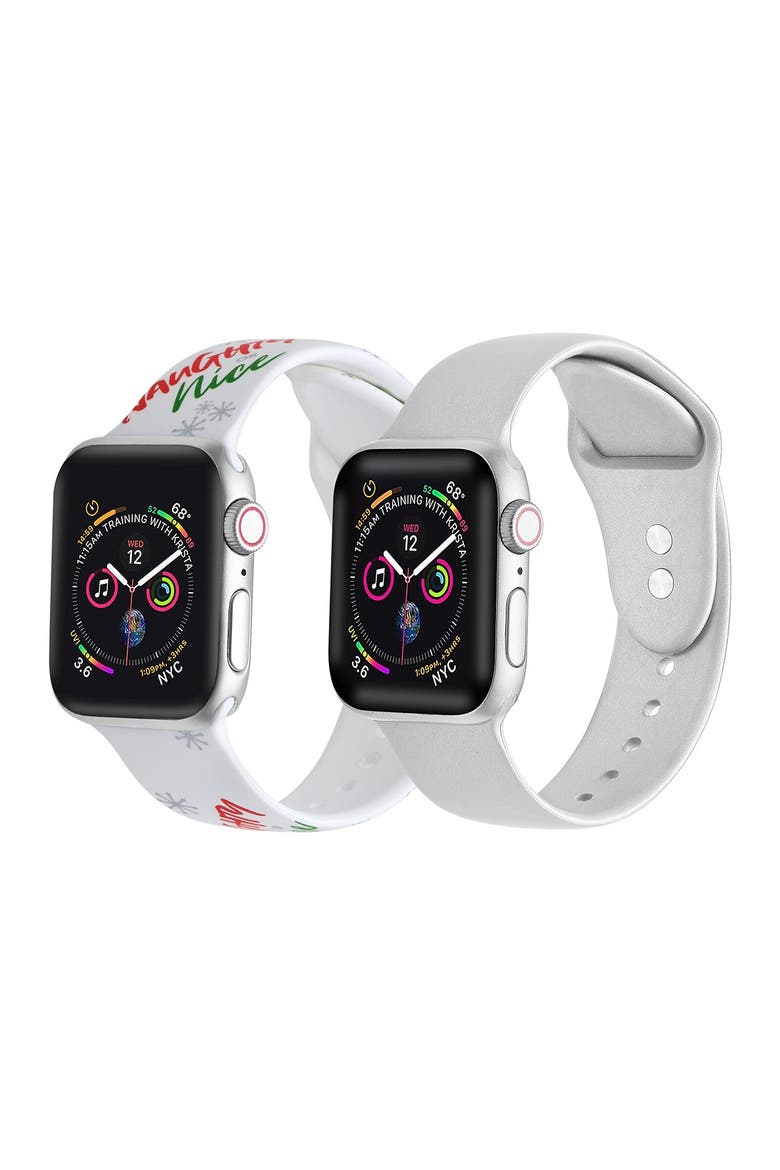 Silicone Bands for Apple Watch - Set of 2 - 42mm/44mm, Main, color, NAUGHTY OR NICE-SILVER