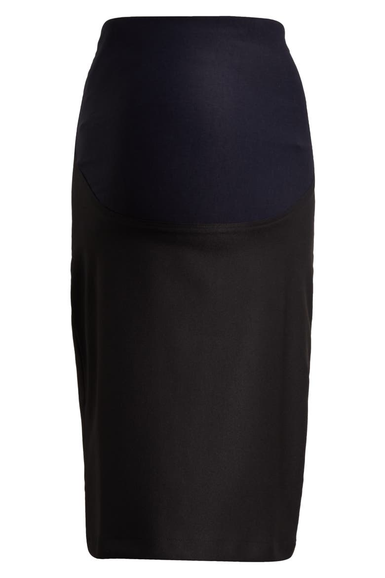 Women's Knee Length Maternity Pencil Skirt with Bump Panel in Italian Stretch Suiting Fabric, Alternate, color, BLACK