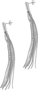 Adornia White Rhodium Plated Swarovski Crystal Chain Tassel Drop Earrings