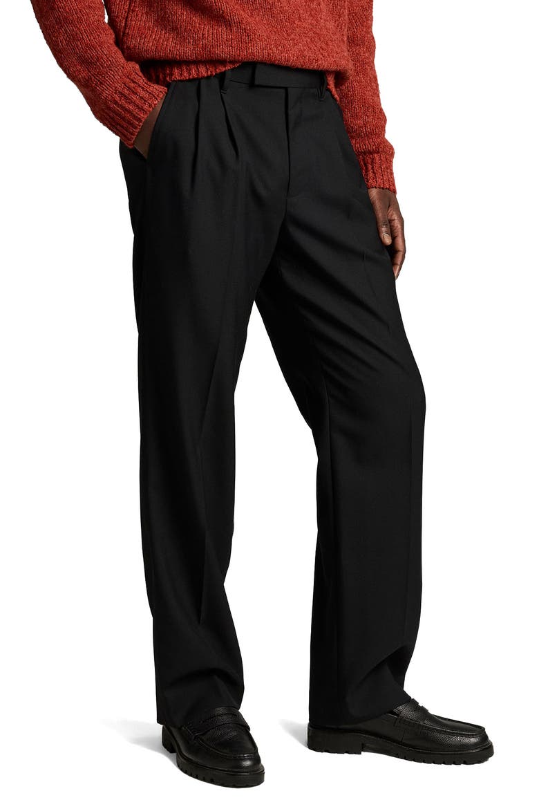 Louie Double Pleated Refined Twill Trousers, Alternate, color, BLACK