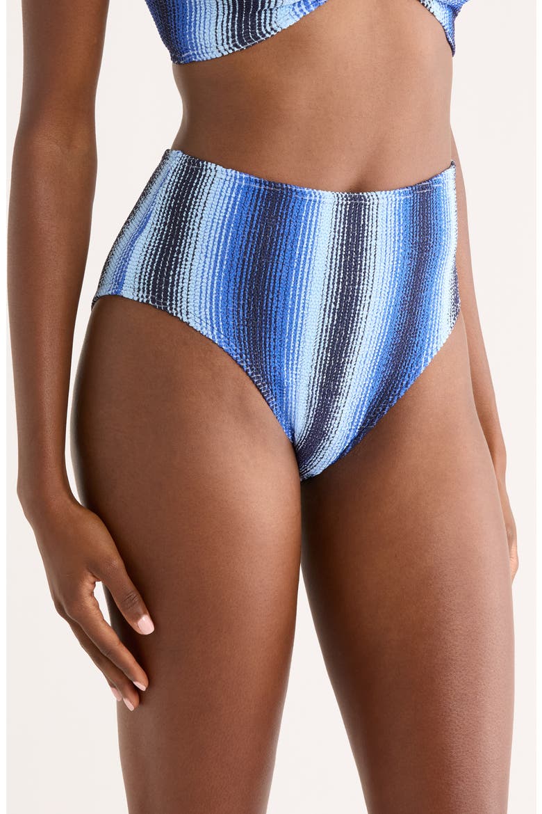 Stripe High Leg Bikini Bottoms, Alternate, color, FEVEN BLUE