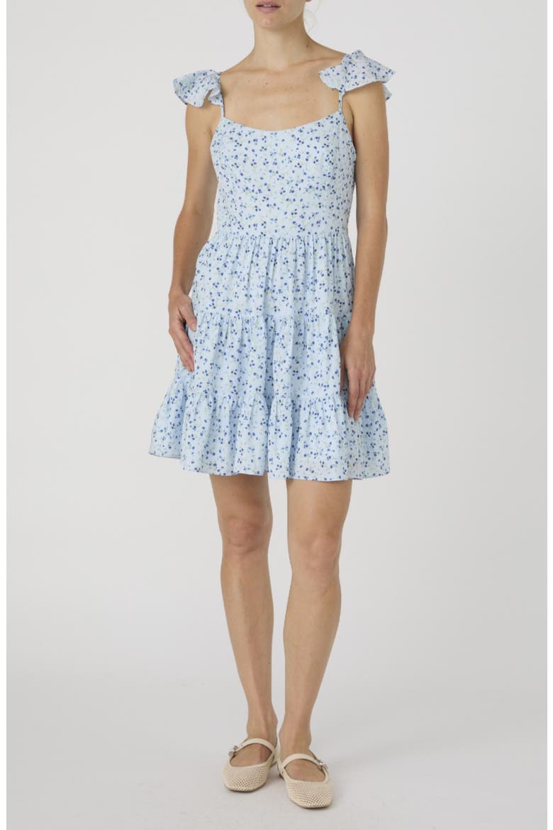 Kiva Tiered Crepe Minidress, Main, color, ICY BLUE