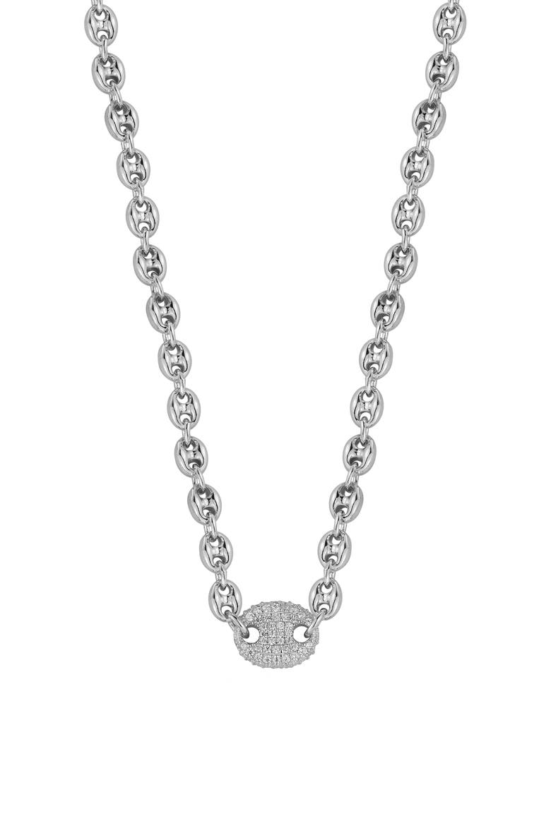 Pavé Cubic Zirconia Mariner Chain Necklace, Main, color, SILVER