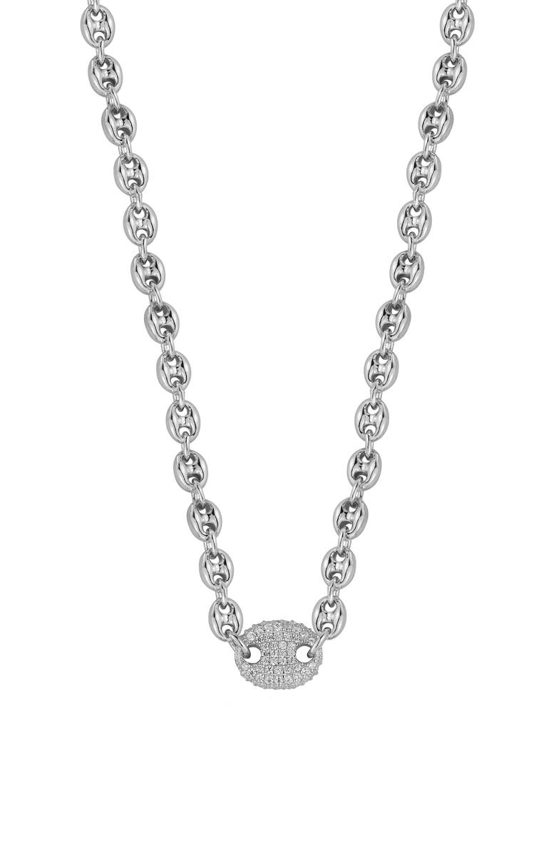 GLAZE JEWELRY Pavé Cubic Zirconia Mariner Chain Necklace, Main, color, Silver