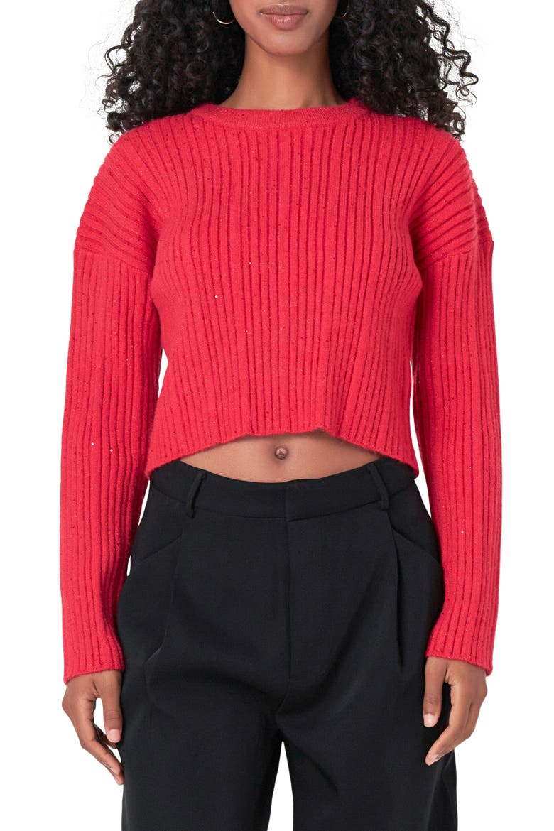 Sequin Crop Sweater, Main, color, RED