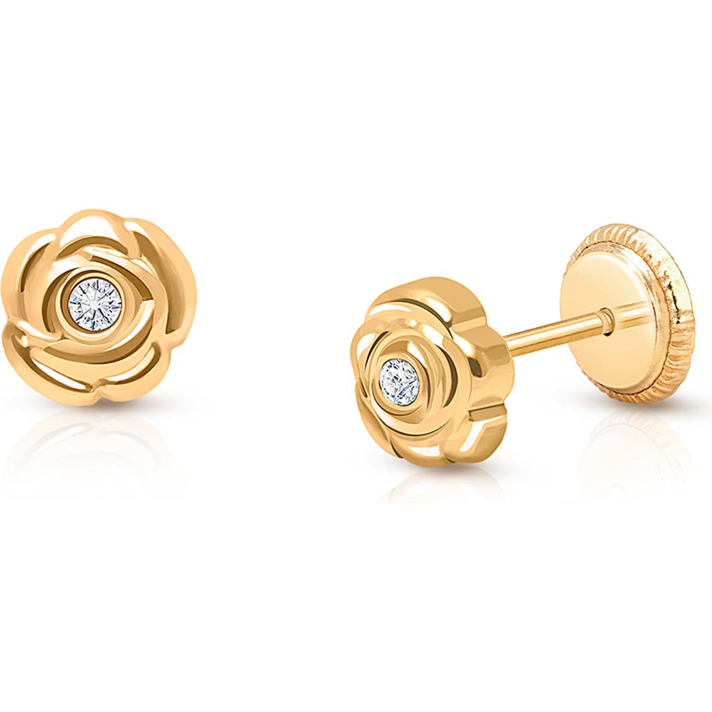 Tiny Blessings 14k Gold Blushing Rose Studs Screw Back Earrings In Gold
