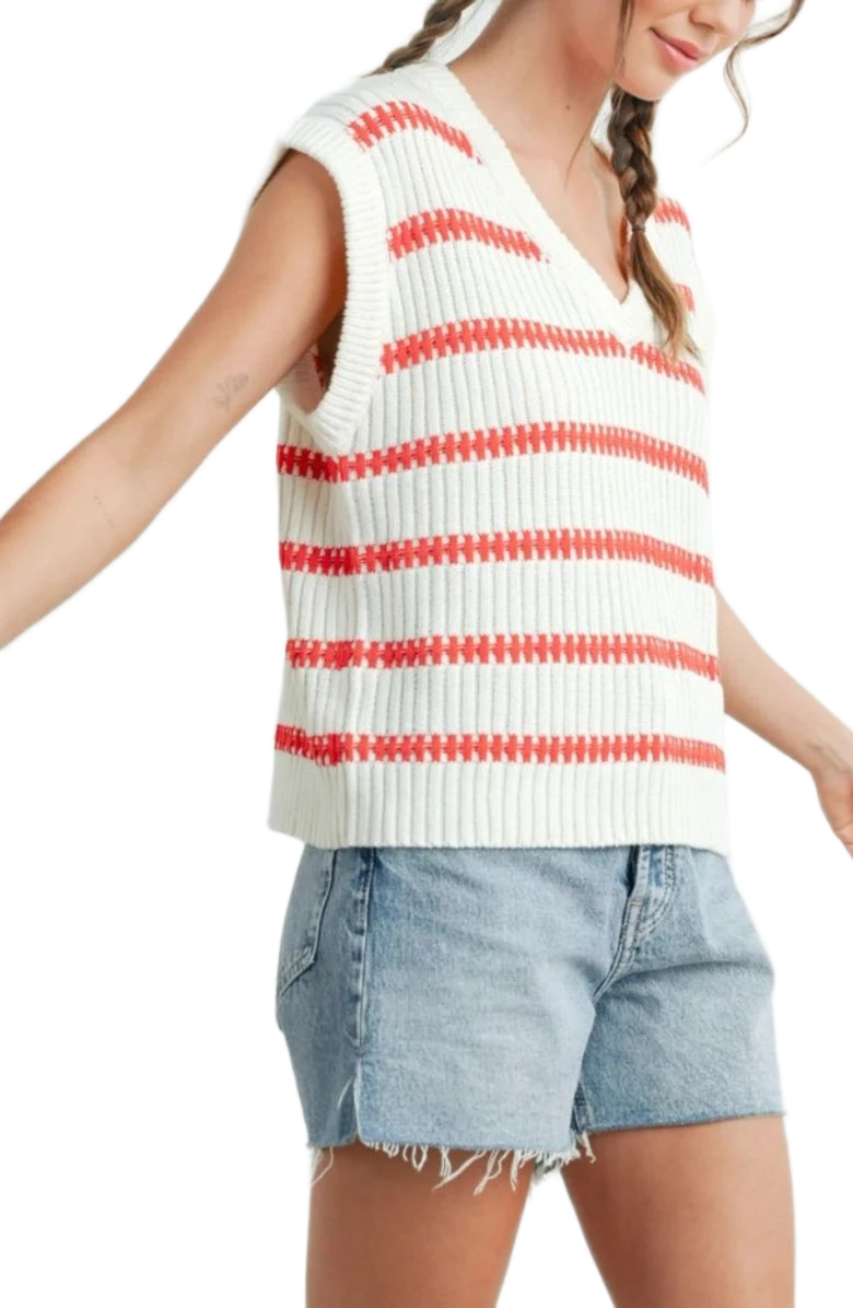 Knit and Lounge Striped Sleeveless V-Neck Knit Sweater Vest, Alternate, color, 