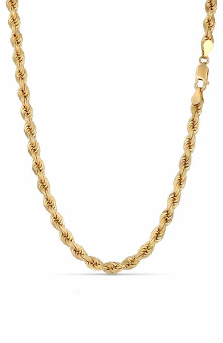 Queen Jewels Men's 14K Yellow Gold Rope Chain Necklace