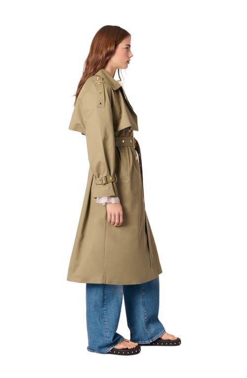 Maje Removable Collar Stud Trench Coat In Khaki