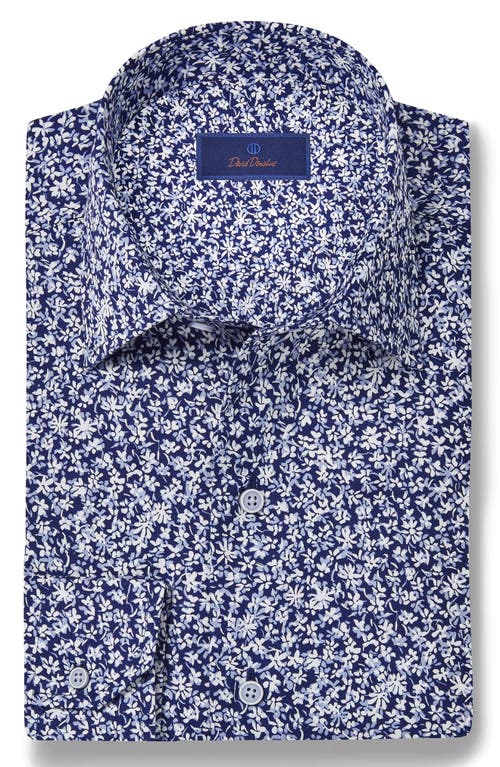 David Donahue Floral Print Pima Cotton Dobby Sport Shirt In Blue