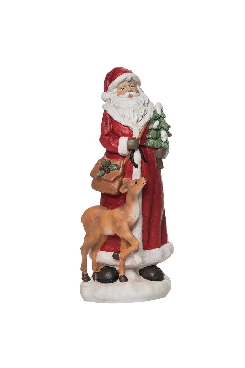 Multicolored Christmas Santa with Tree and Reindeer Figurine, Main, color, Multicolored