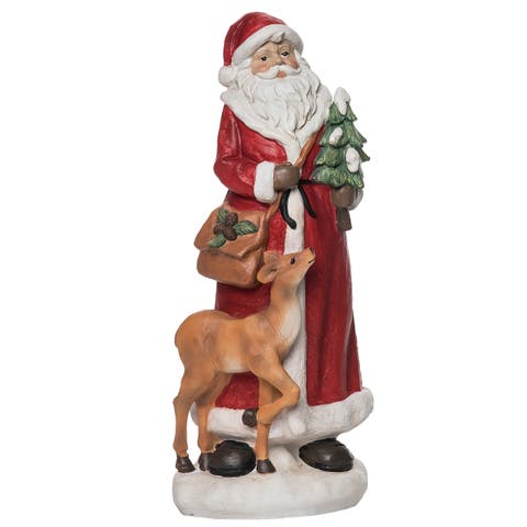 Multicolored Christmas Santa with Tree and Reindeer Figurine