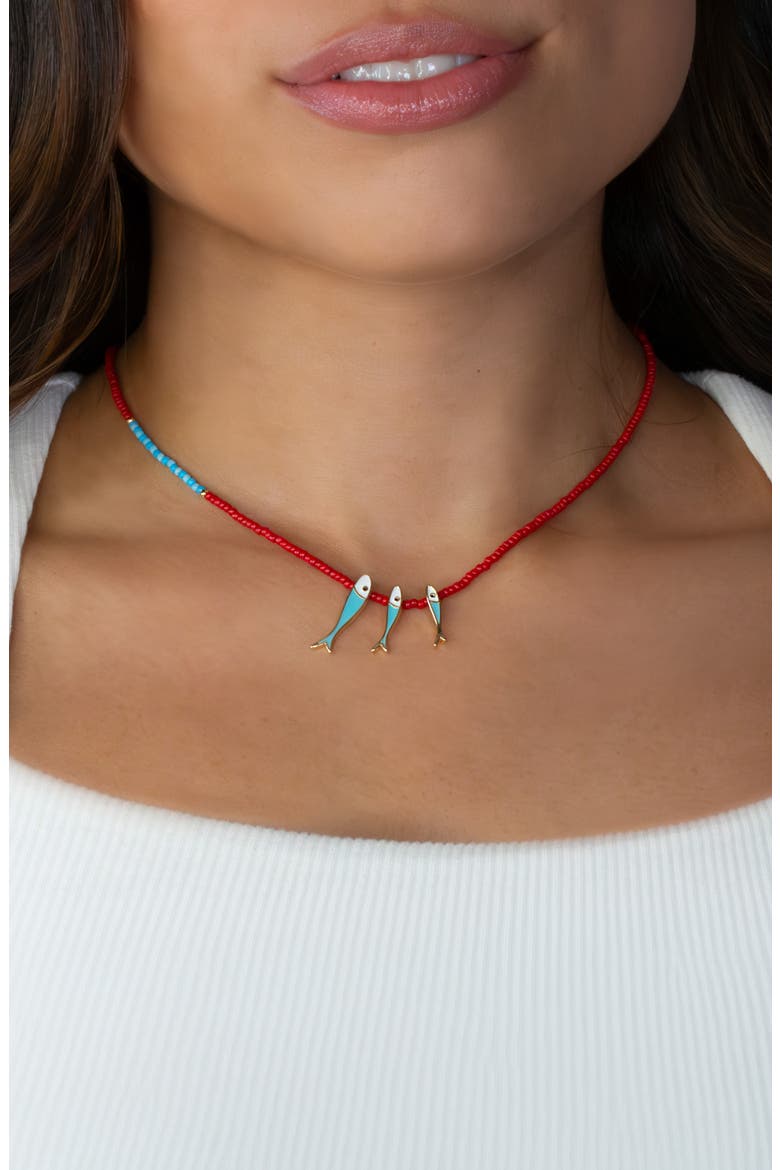 Brookie Fish Beaded Necklace, Alternate, color, CORAL