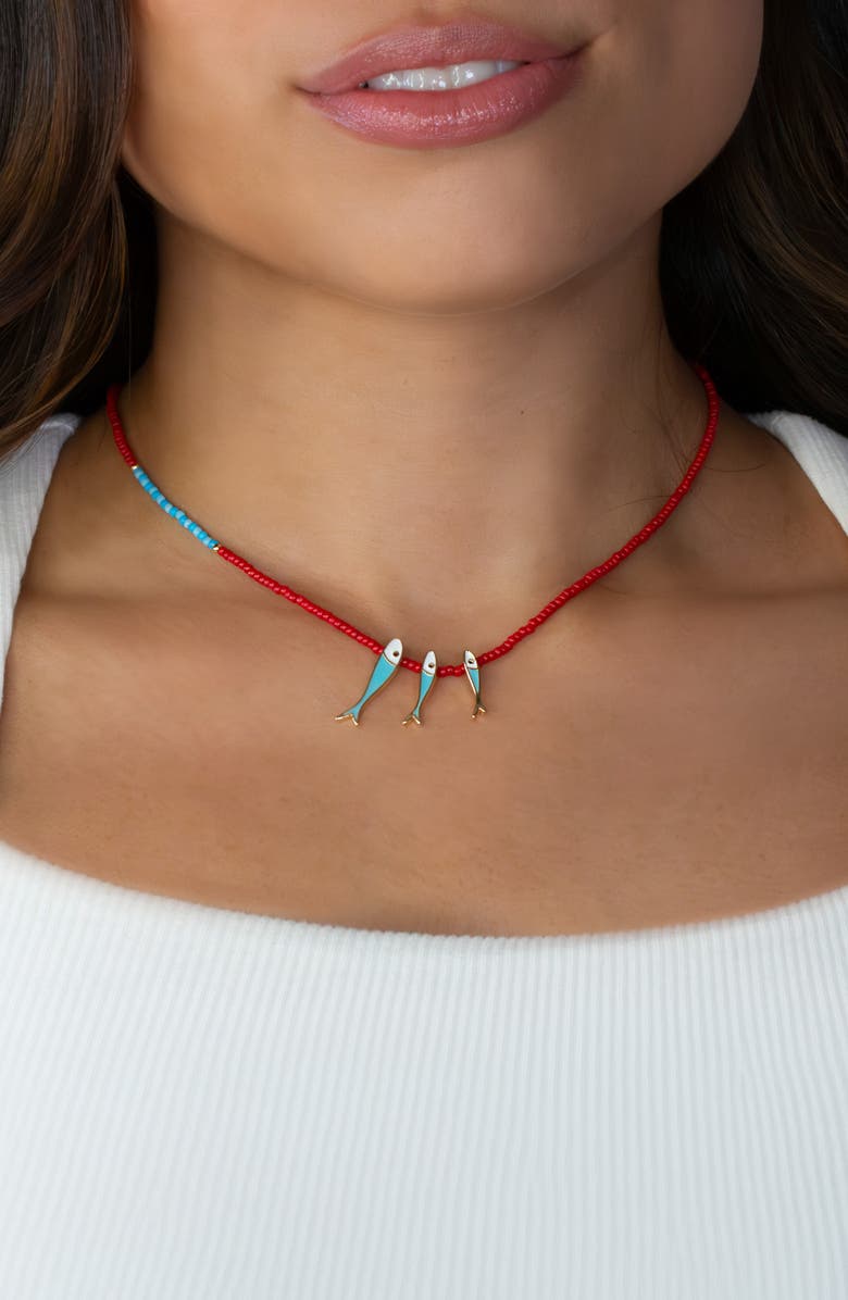 MARLYN SCHIFF Brookie Fish Beaded Necklace, Alternate, color,