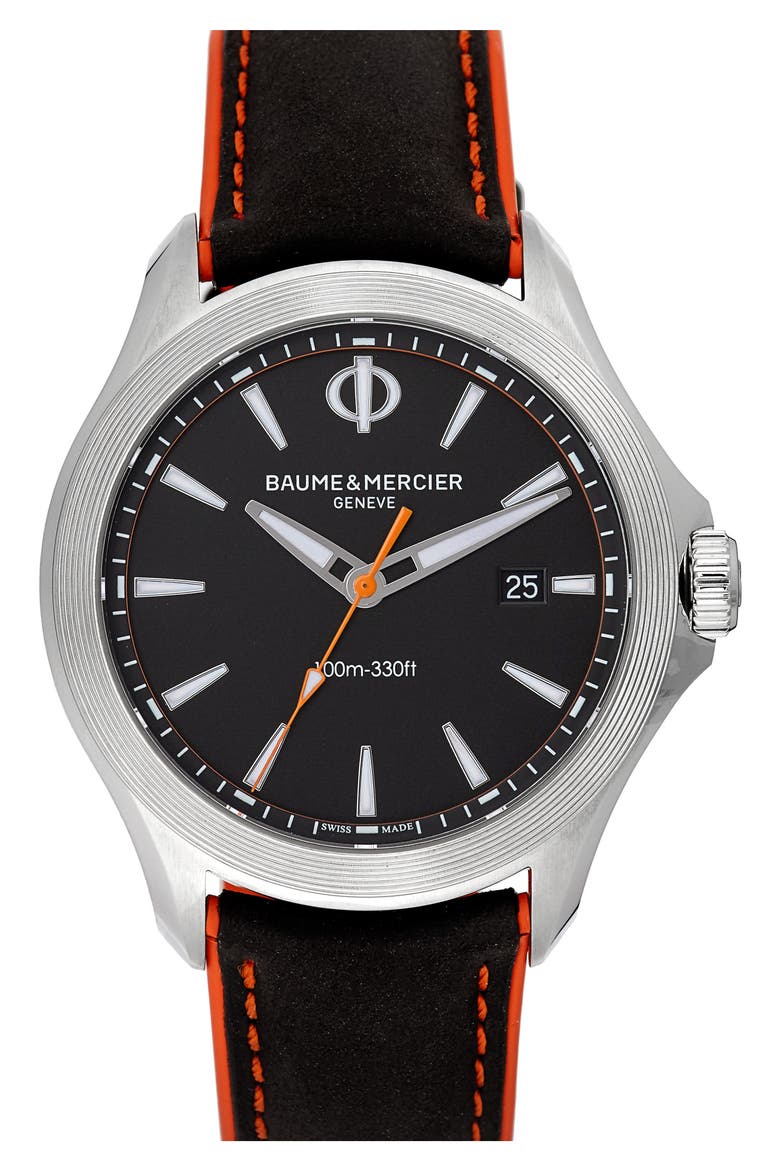 Clifton Leather Strap Watch, 42mm, Main, color, BLACK/BLACK