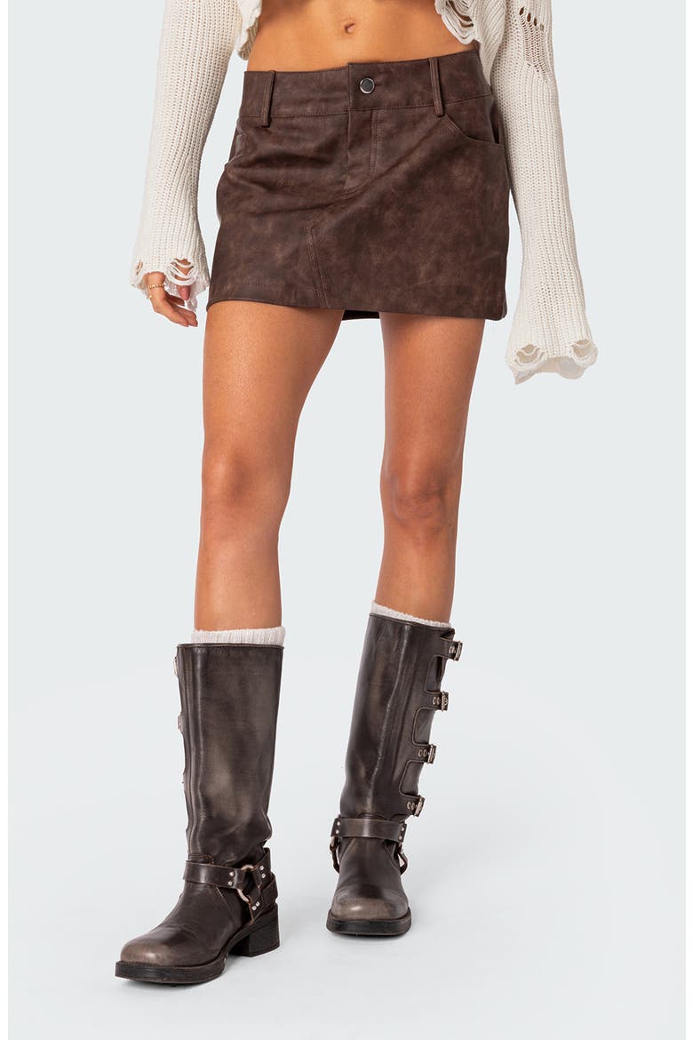 Euphoria Wash Faux Leather Miniskirt, Alternate, color, BROWN-WASHED