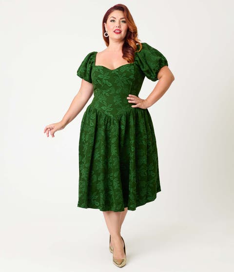Plus Size Puff Sleeve Swing Dress