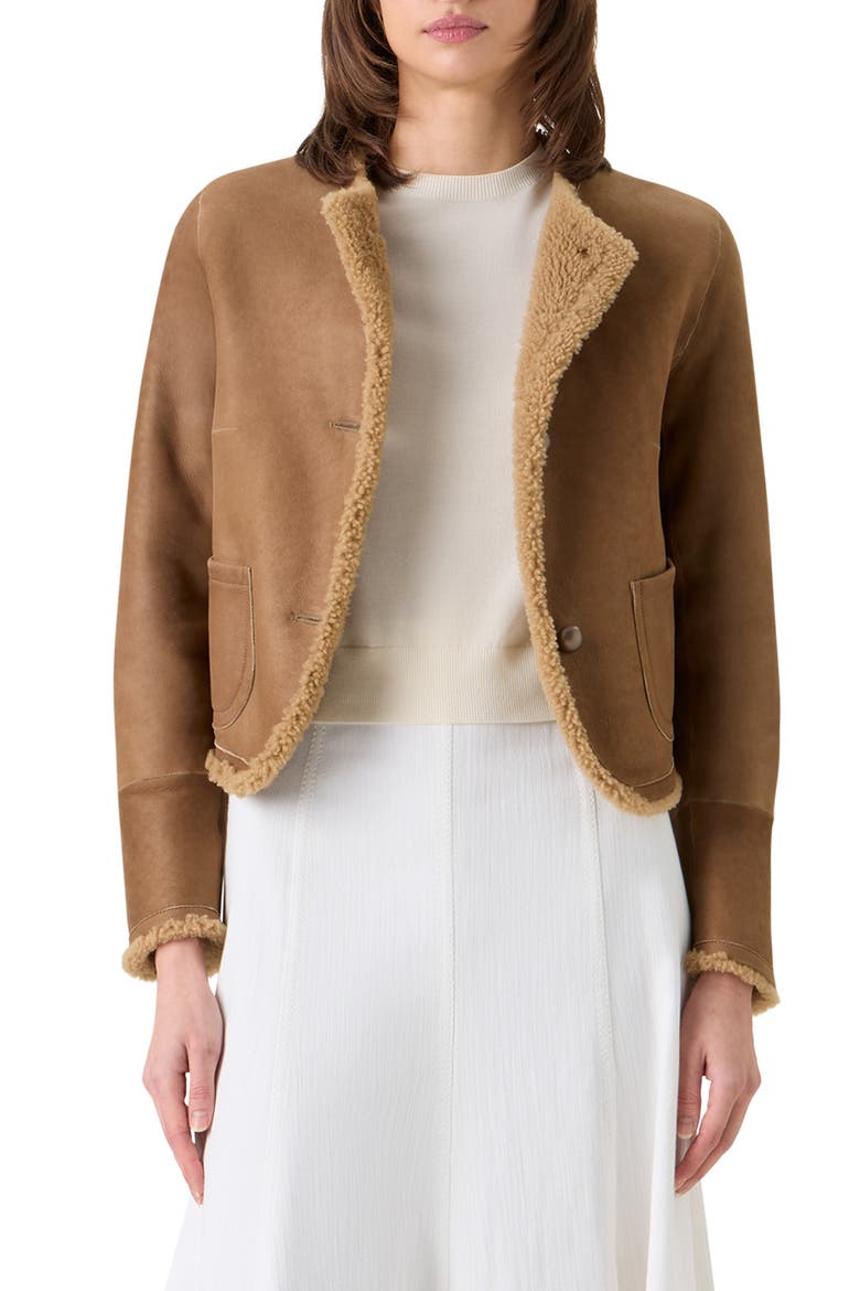 Boxy Genuine Shearling Jacket, Main, color, BEIGE