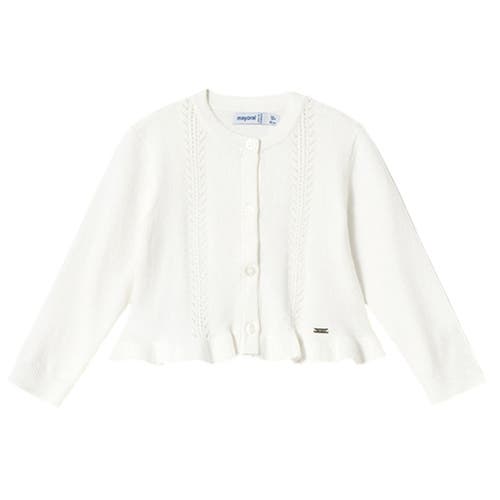 Shop Mayoral Ruffle Tricot Cardigan In Natural