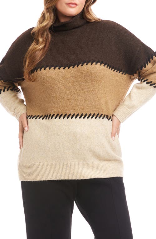 Karen Kane Colorblock Whipstitch Turtleneck Sweater In Multi