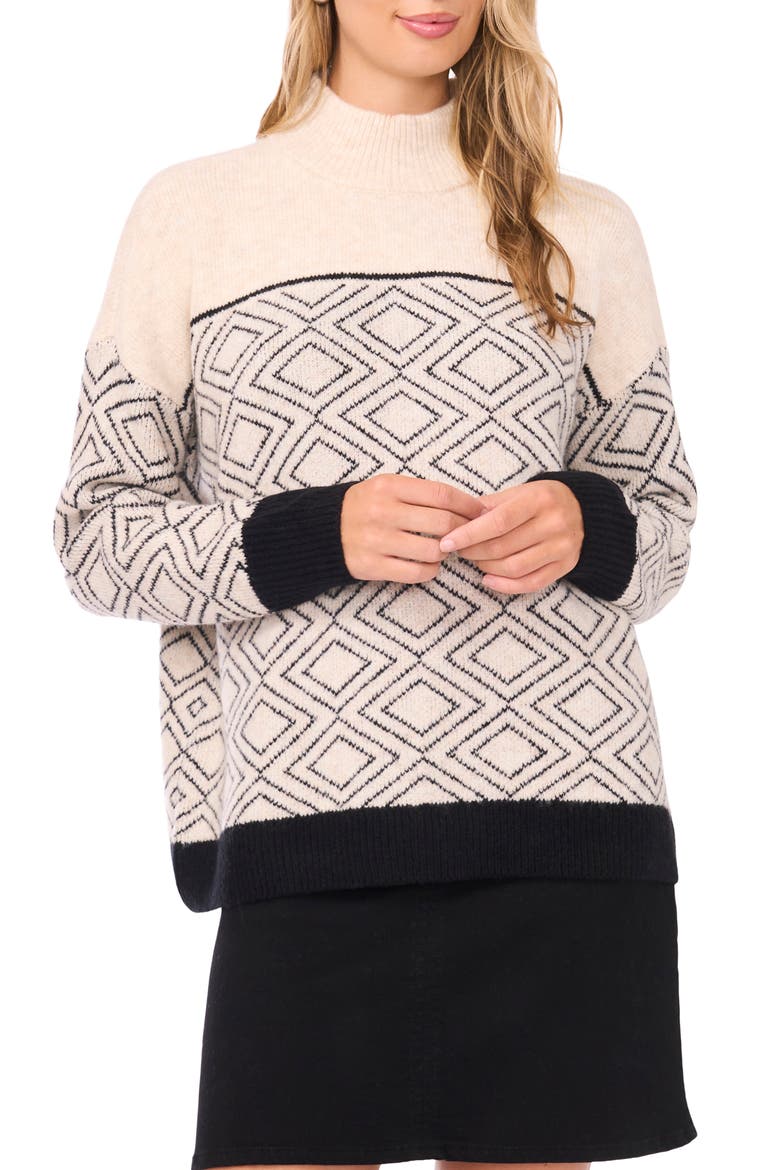 Diamond Motif Mock Neck Sweater, Main, color, MALTED