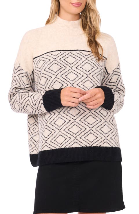 Diamond Motif Mock Neck Sweater