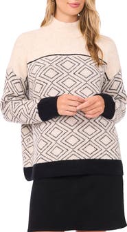 Vince Camuto Diamond Motif Mock Neck Sweater