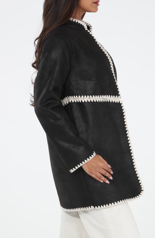 Rain And Rose Water Resistant Faux Suede Coat In Black