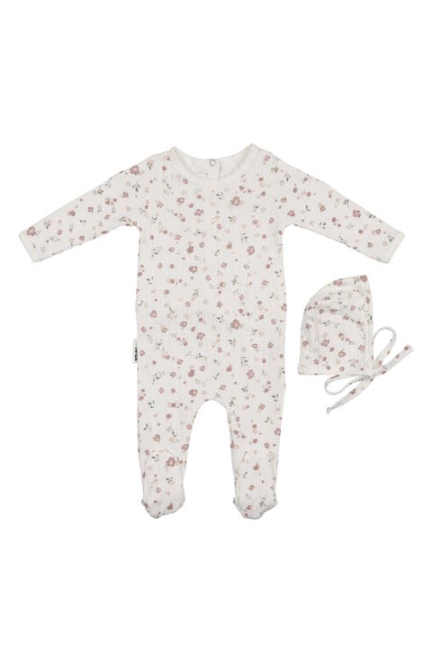 Pointelle Petals Footie & Hat Set (Baby)