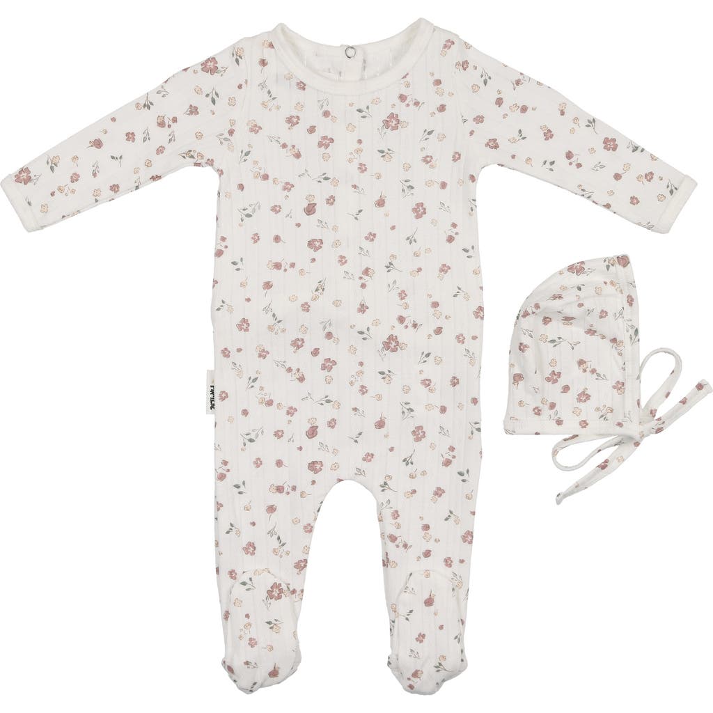 Maniere Manière Pointelle Petals Footie & Hat Set In White
