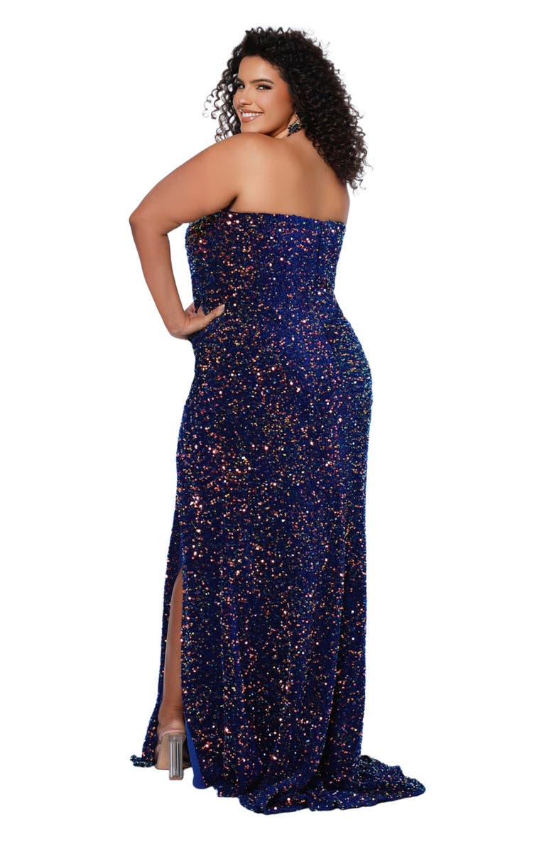 Sydney's Closet Peacock Sequin Velvet Fitted Formal, Alternate, color, Royal