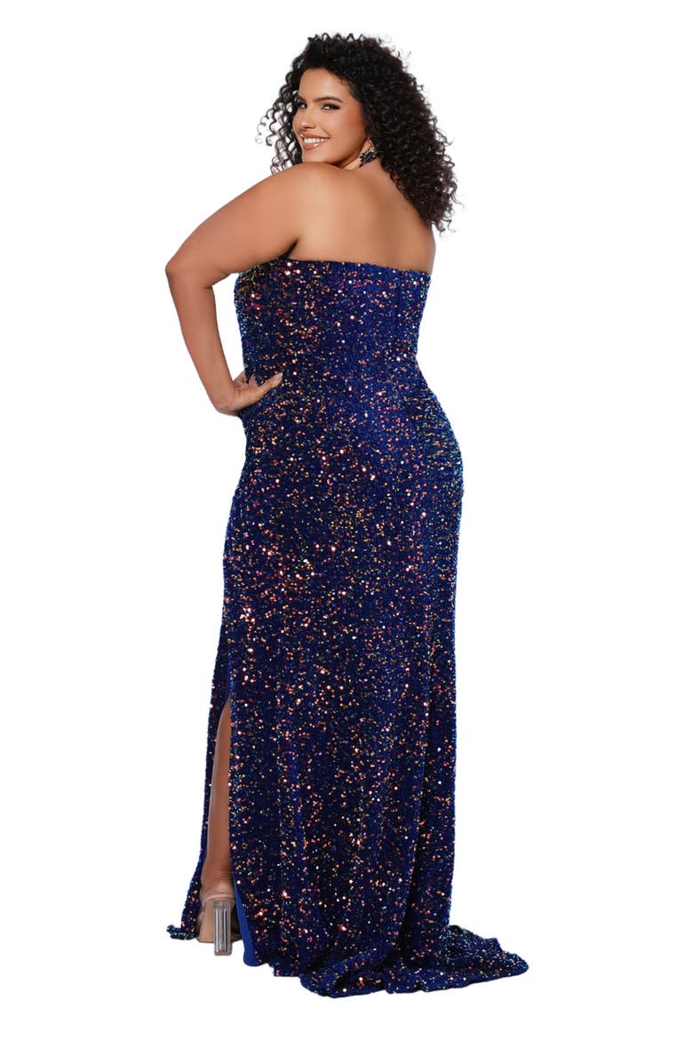 royal purple sequin dress Zelda Side Slit Velvet Sequin Gown