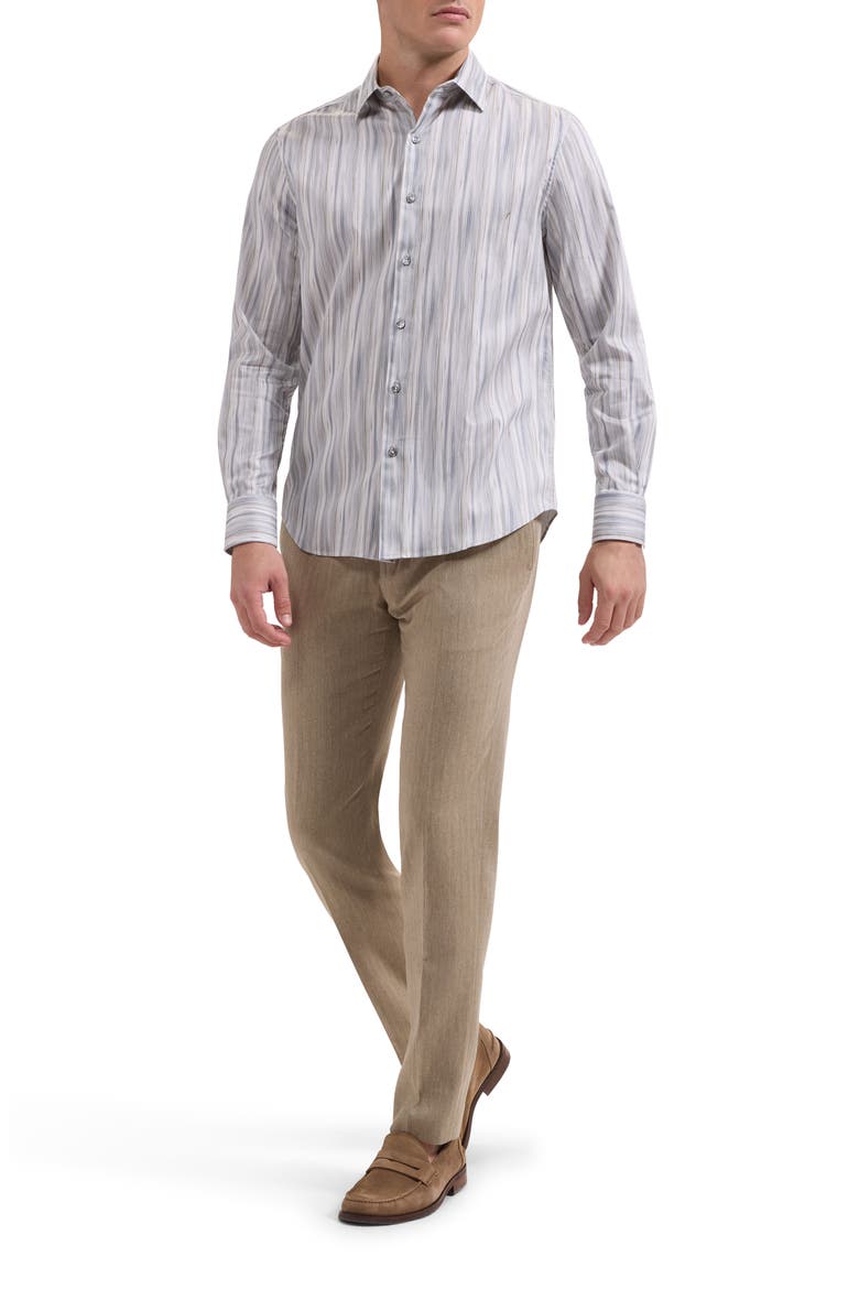Julian Shaped Fit Brushstroke Stripe Print Stretch Cotton Button-Up Shirt, Alternate, color, SHARK
