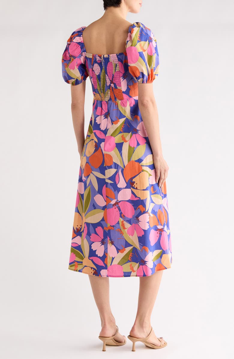 Vince Camuto Floral Puff Sleeve A-Line Midi Dress, Alternate, color, Blue Multi