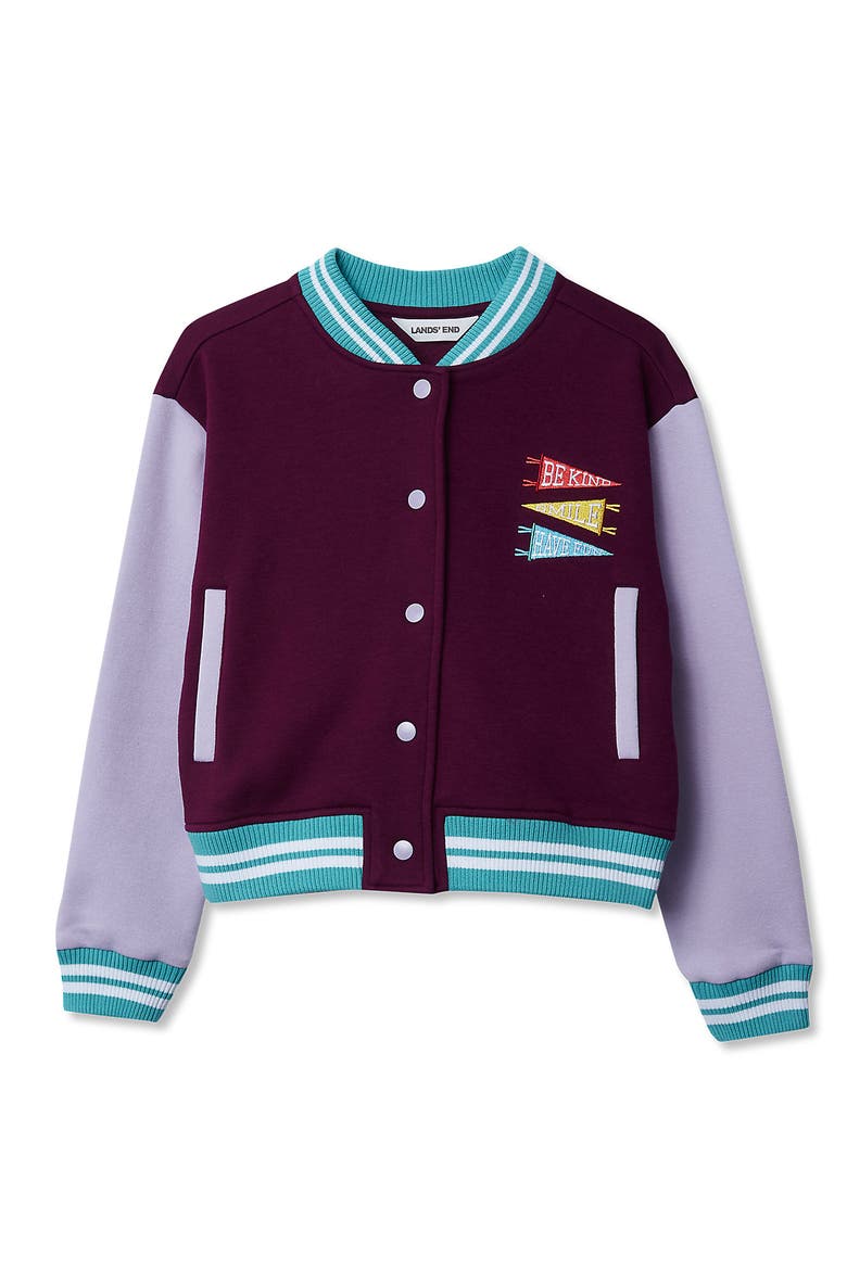 Girls Varsity Bomber Jacket, Alternate, color, Pennant/Plum/Purple