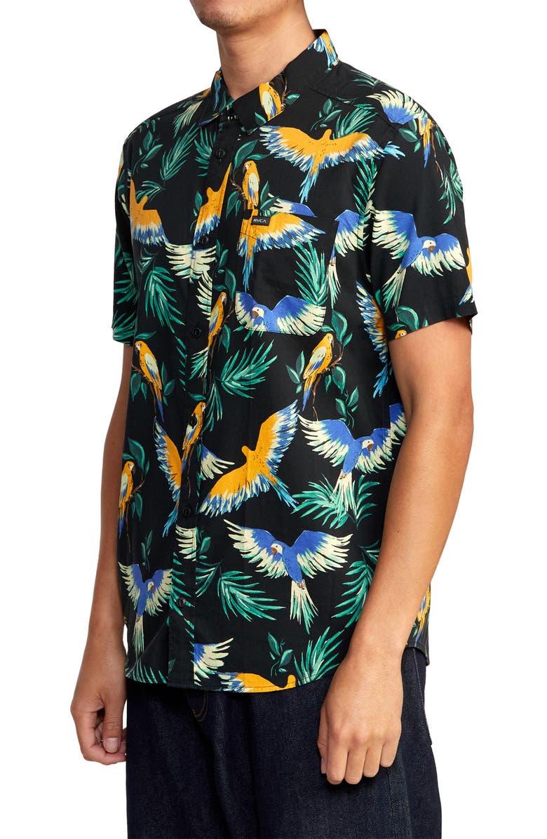 RVCA Pandemonium Short Sleeve Button-Up Shirt, Alternate, color, 