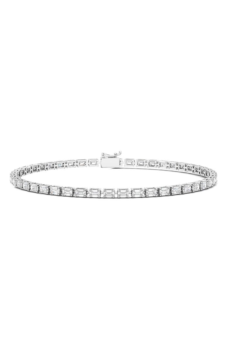 HauteCarat Emerald Cut Lab Created Diamond Tennis Bracelet, Main, color, 6.69 Ctw White Gold