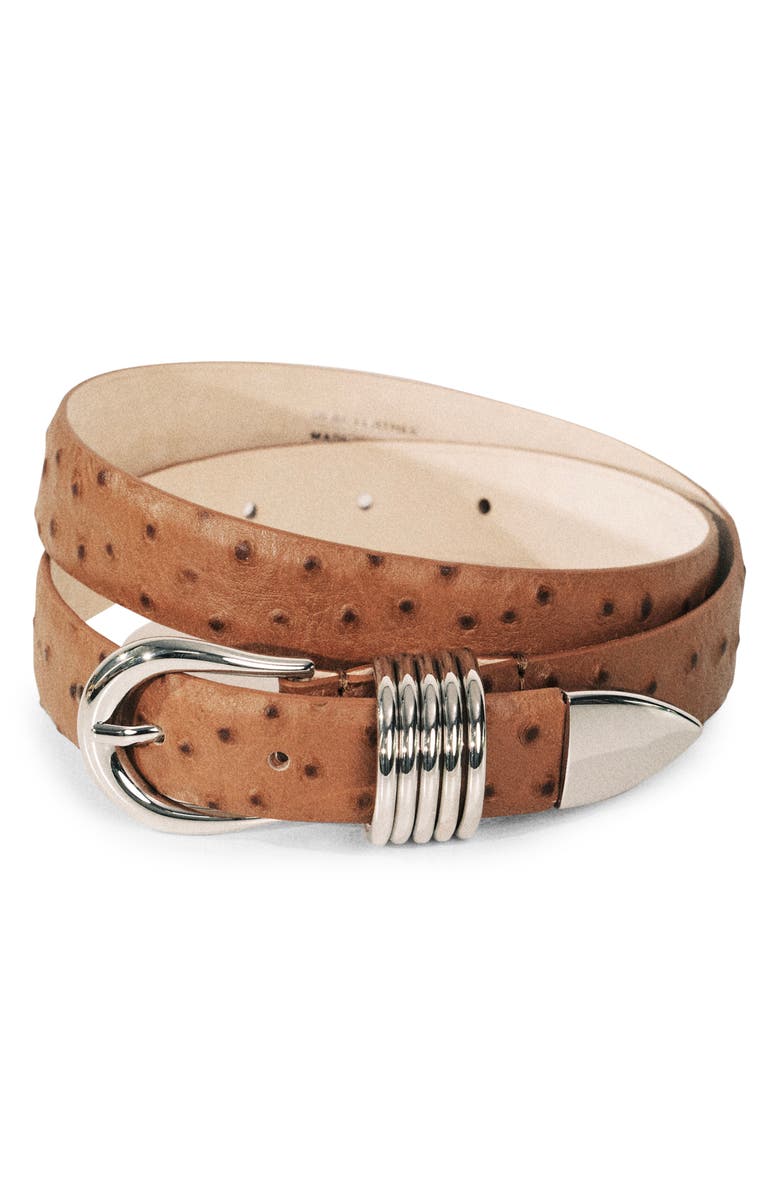 Déhanche Hollyhock Ostrich-Embossed Leather Belt, Alternate, color, Camel