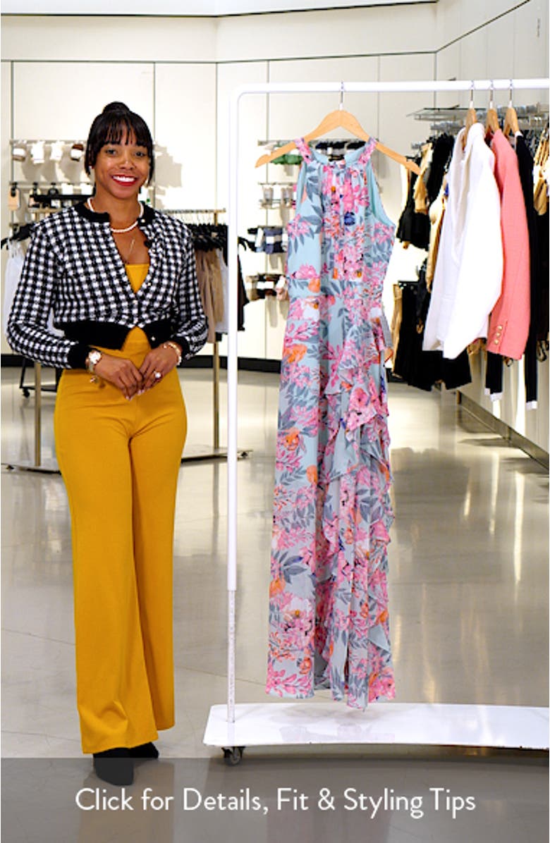 Floral Print Asymmetric Ruffle Sleeveless Maxi Dress, sales video thumbnail