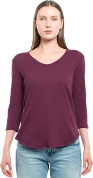 WILT Clothing 3/4 Sleeve V-Neck Shirttail Tee With Raw Hem Top