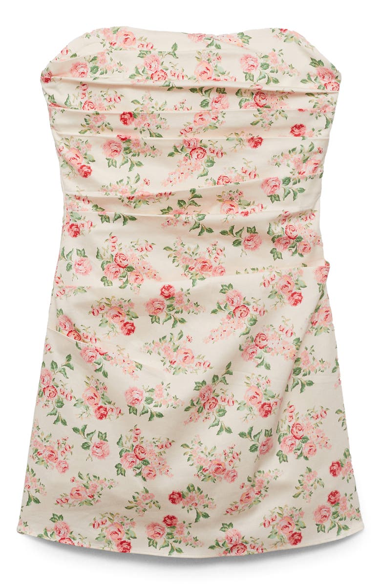 MANGO Pleated Strapless Minidress, Alternate, color, Ecru