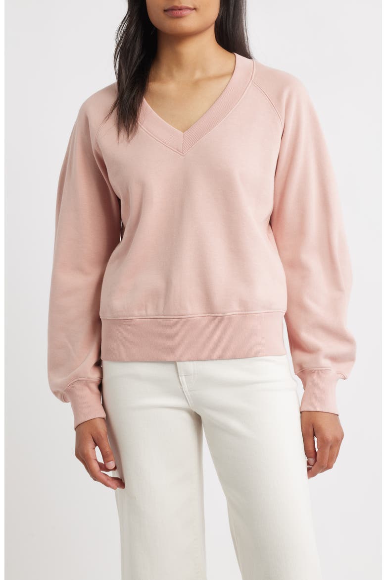 Zip Detail Ruched Sleeve Sweatshirt, Main, color, ROSE