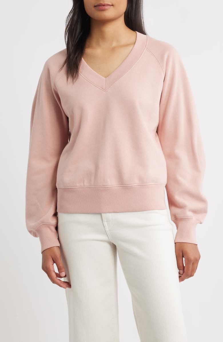 CITY BLUES Zip Detail Ruched Sleeve Sweatshirt, Main, color, Rose