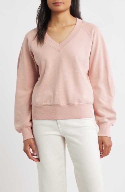 CITY BLUES Zip Detail Ruched Sleeve Sweatshirt in Rose at Nordstrom, Size X-Large