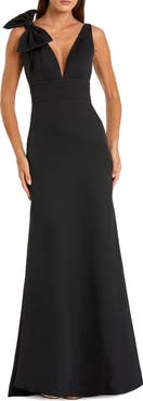 Mac Duggal Petite Sleeveless V Neck Bow Detail Mermaid Gown