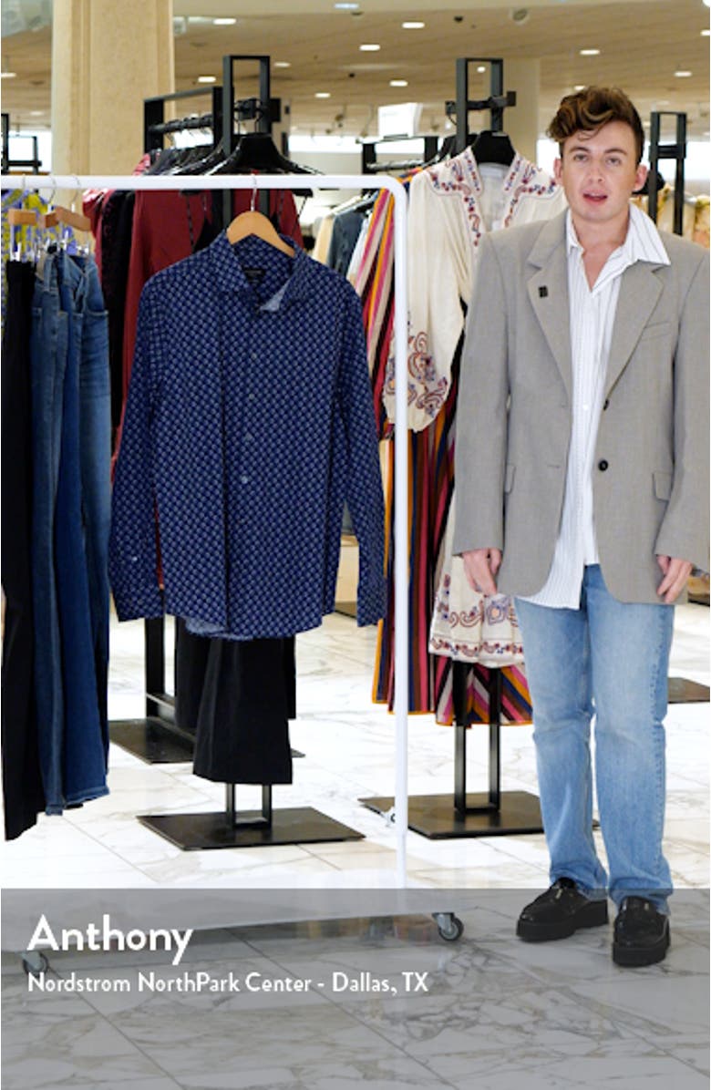 Axel Shaped Fit Geometric Print Stretch Cotton Button-Up Shirt, sales video thumbnail