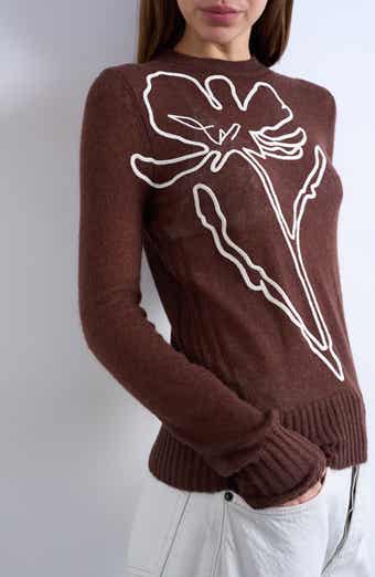 Floral Embroidered Semisheer Sweater